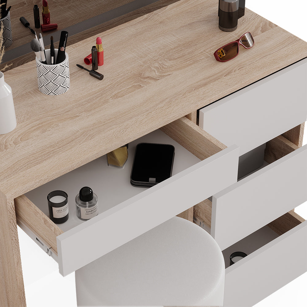 Vicco Tavolo da toeletta Sonoma 40 cm con specchio LED e sgabello