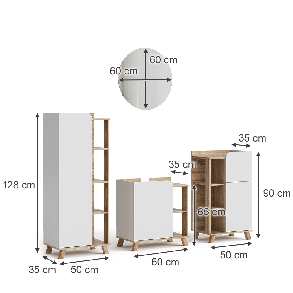 Vicco Set di mobili da bagno Sonoma/Bianco 4 parti