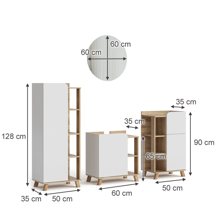 Vicco Set di mobili da bagno Sonoma/Bianco 4 parti