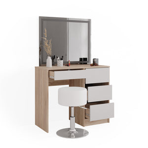 Vicco Tavolo da toeletta Sonoma 40 cm con specchio LED e sgabello