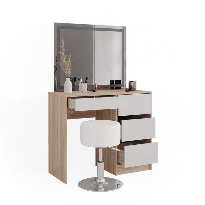 Vicco Tavolo da toeletta Sonoma 40 cm con specchio LED e sgabello