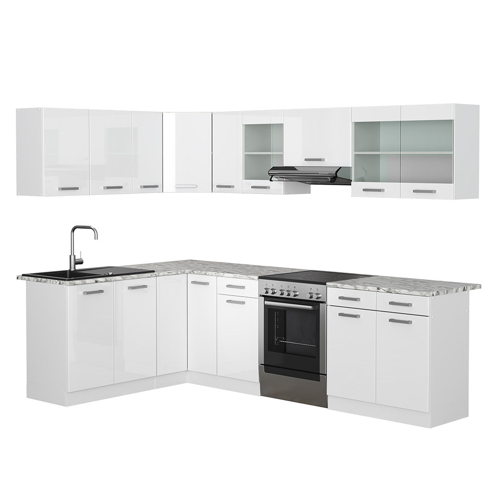 Vicco Cucina angolare completa Bianco/bianco lucido 267 x 167 cm , PL Marmo
