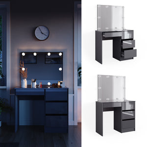 Vicco Tavolo da toeletta Antracite 40 cm con specchio e illuminazione a LED