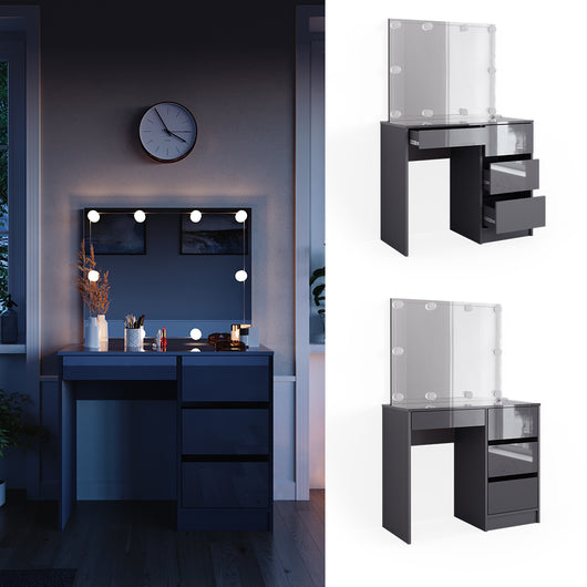 Vicco Tavolo da toeletta Antracite 40 cm con specchio e illuminazione a LED