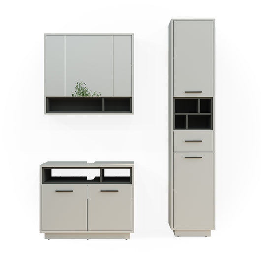 Vicco Set di mobili da bagno Grigio 3 parti, con colonna