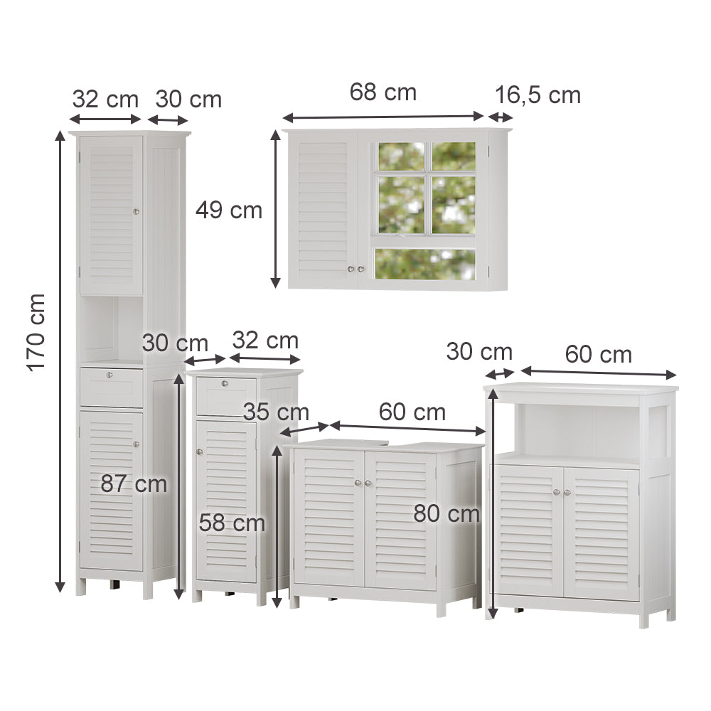 Vicco Set di mobili da bagno Bianco 5 pezzi, unità di base con ripiano intermedio