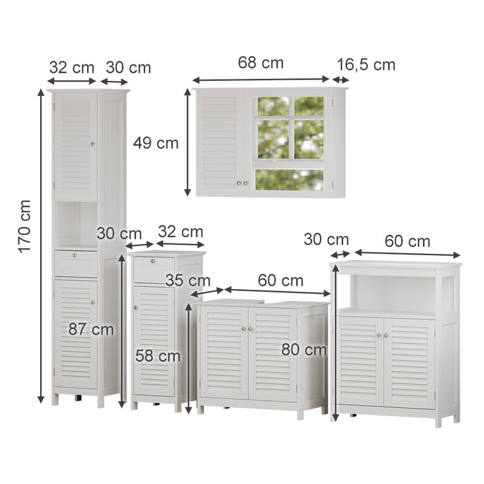 Vicco Set di mobili da bagno Bianco 5 pezzi, unità di base con ripiano intermedio