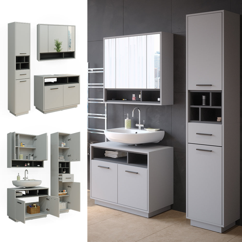 Vicco Set di mobili da bagno Grigio 3 parti, con colonna