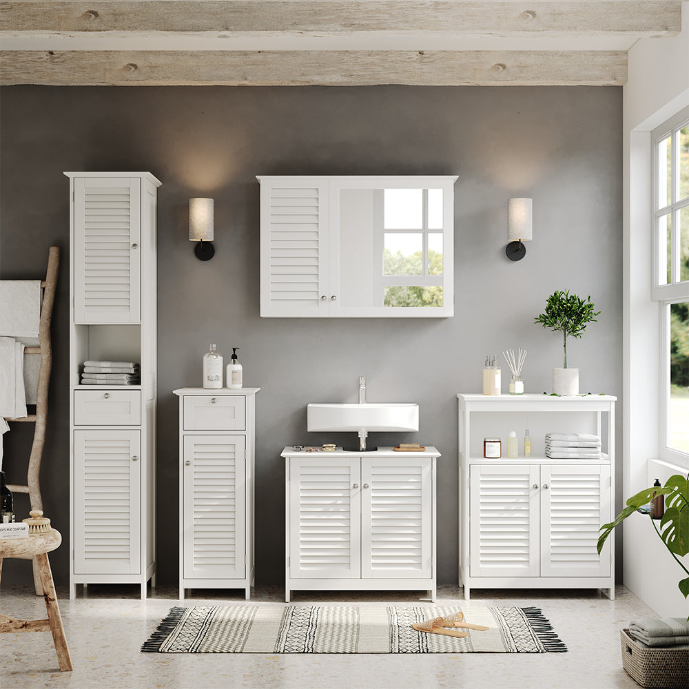 Vicco Set di mobili da bagno Bianco 5 pezzi, unità di base con ripiano intermedio