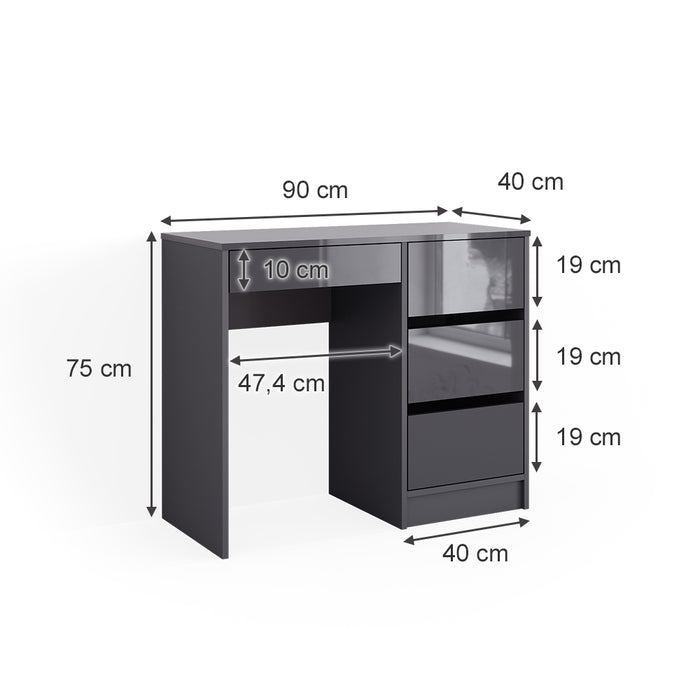 Vicco Tavolo da toeletta Antracite 40 cm con 4 cassetti