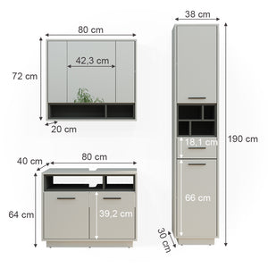 Vicco Set di mobili da bagno Grigio 3 parti, con colonna