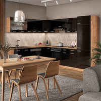 Vicco Cucina angolare completa Rovere nero/oro lucido 227 x 287 cm , PL Marmo