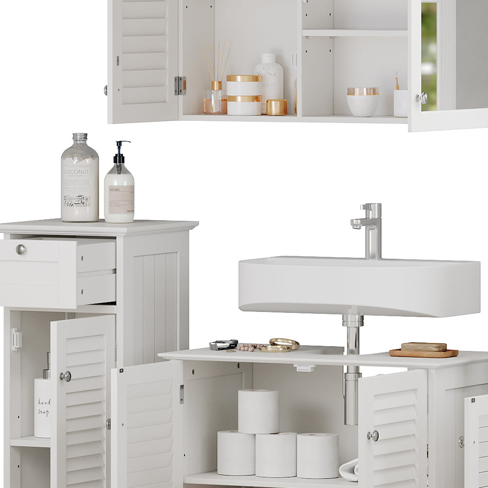 Vicco Set di mobili da bagno Bianco 5 pezzi, unità di base con ripiano intermedio