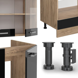 Vicco Cucina angolare completa Rovere nero/oro lucido 227 x 287 cm senza piano di lavoro