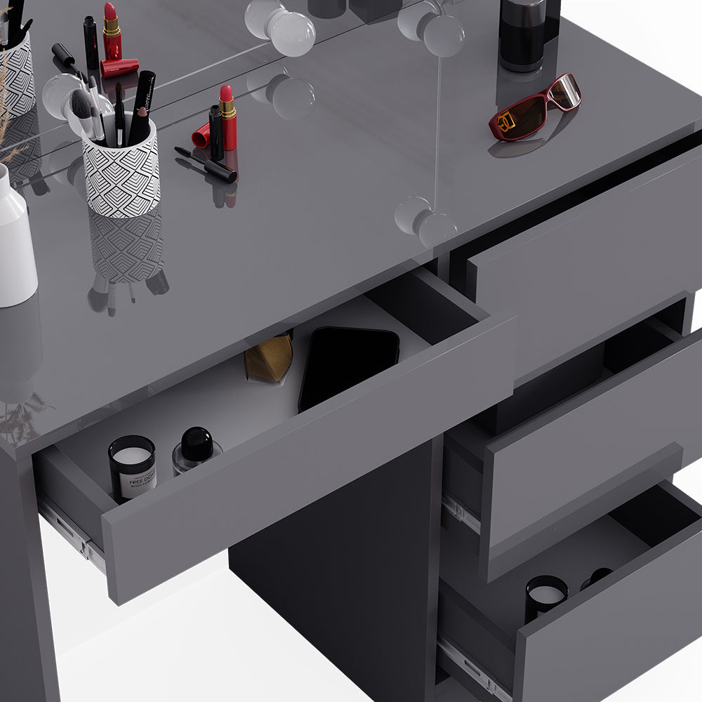 Vicco Tavolo da toeletta Antracite 40 cm con specchio e illuminazione a LED
