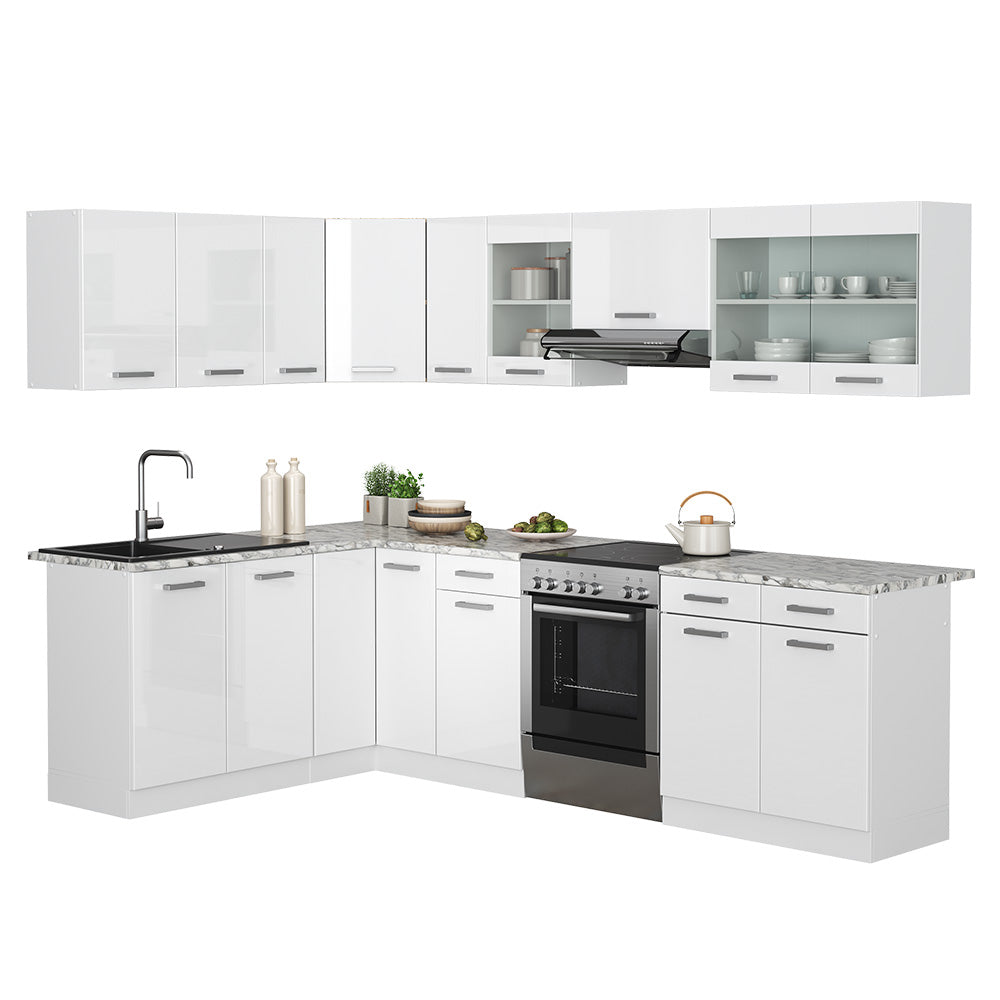 Vicco Cucina angolare completa Bianco/bianco lucido 267 x 167 cm , PL Marmo