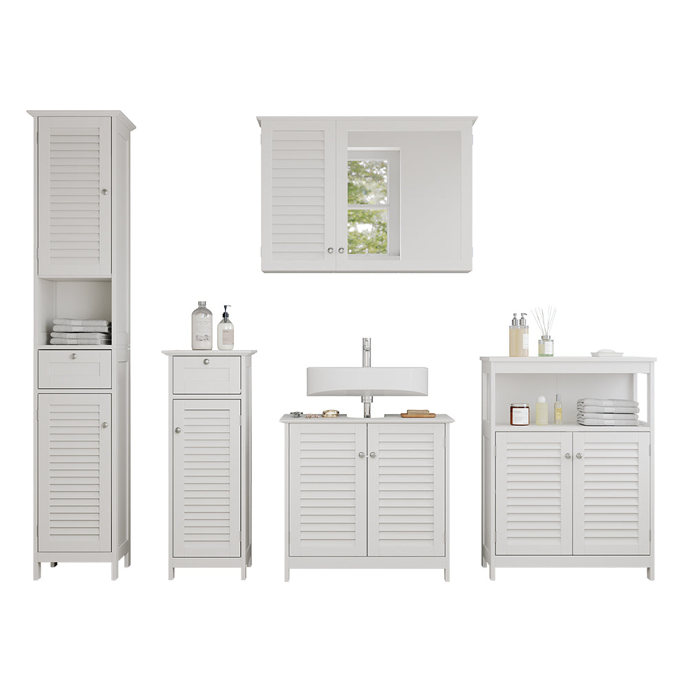 Vicco Set di mobili da bagno Bianco 5 pezzi, unità di base con ripiano intermedio