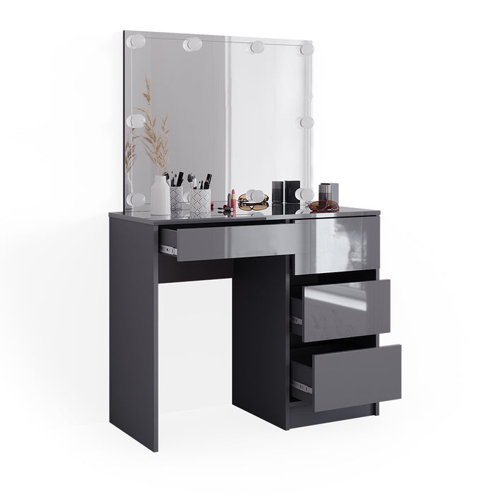 Vicco Tavolo da toeletta Antracite 40 cm con specchio e illuminazione a LED