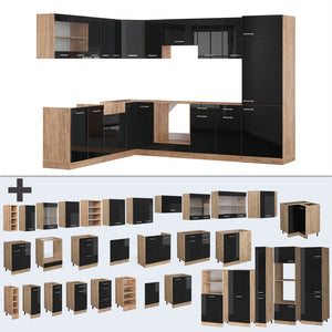 Vicco Cucina angolare completa Rovere nero/oro lucido 227 x 287 cm , PL Rovere