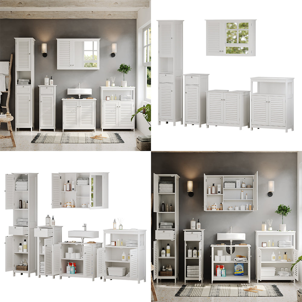 Vicco Set di mobili da bagno Bianco 5 pezzi, unità di base con ripiano intermedio