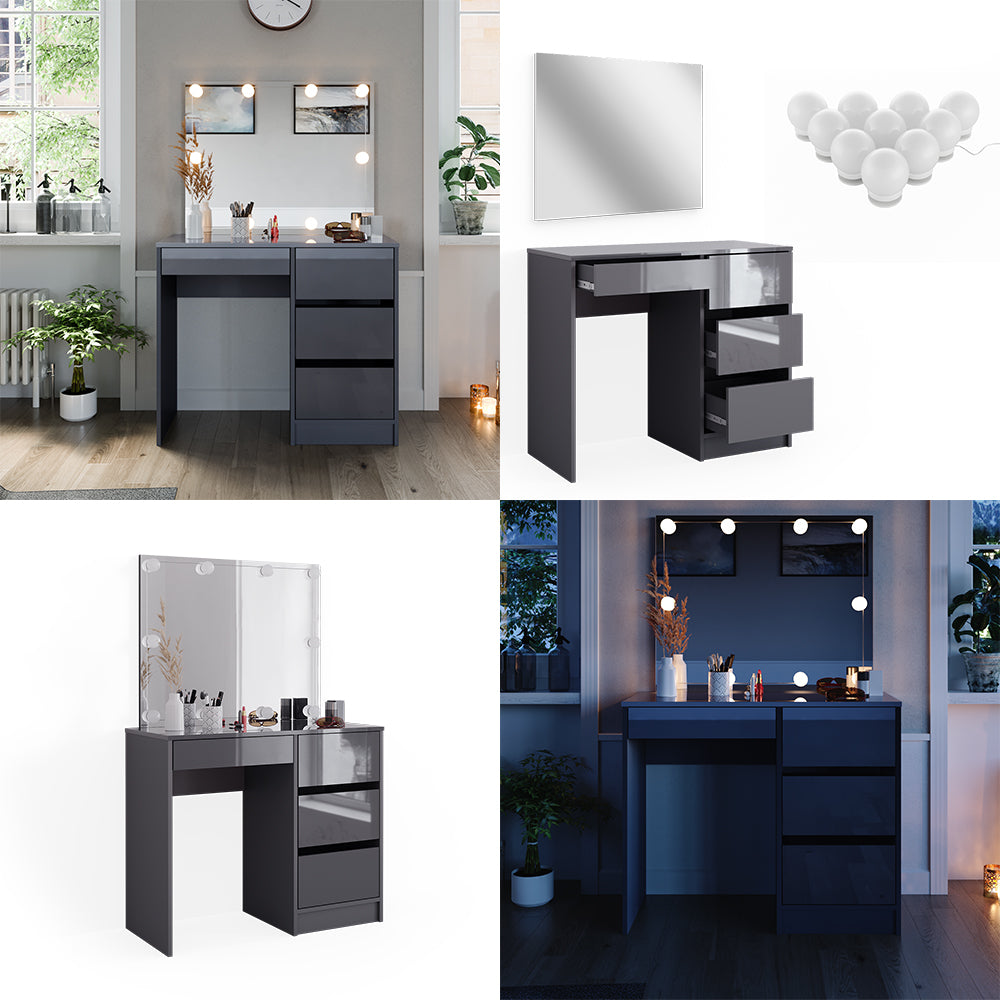 Vicco Tavolo da toeletta Antracite 40 cm con specchio e illuminazione a LED