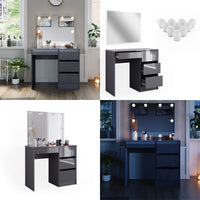 Vicco Tavolo da toeletta Antracite 40 cm con specchio e illuminazione a LED