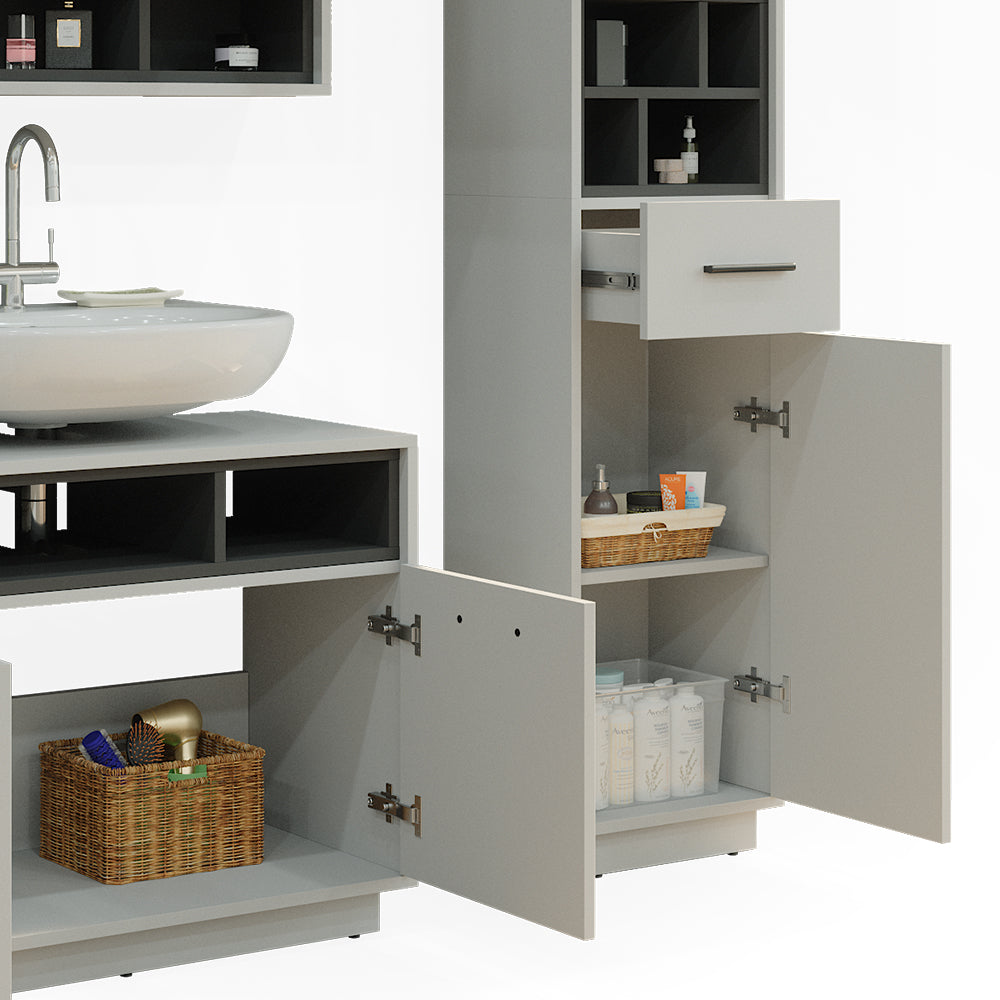 Vicco Set di mobili da bagno Grigio 3 parti, con colonna