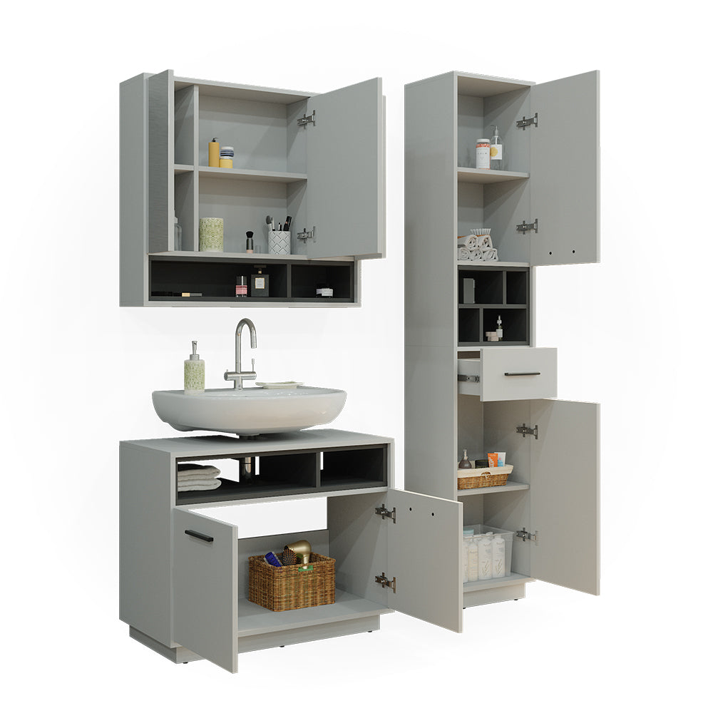 Vicco Set di mobili da bagno Grigio 3 parti, con colonna