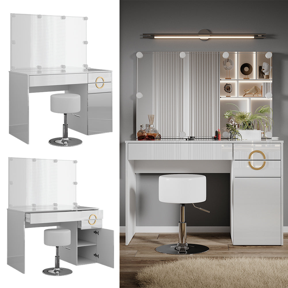 Vicco Tavolo da toeletta Bianco 115 cm con illuminazione LED e sgabello