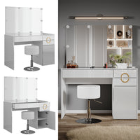 Vicco Tavolo da toeletta Bianco 115 cm con illuminazione LED e sgabello