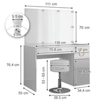 Vicco Tavolo da toeletta Bianco 115 cm con illuminazione LED e sgabello