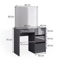 Vicco Tavolo da toeletta Antracite 40 cm con specchio