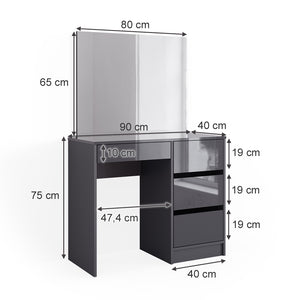 Vicco Tavolo da toeletta Antracite 40 cm con specchio