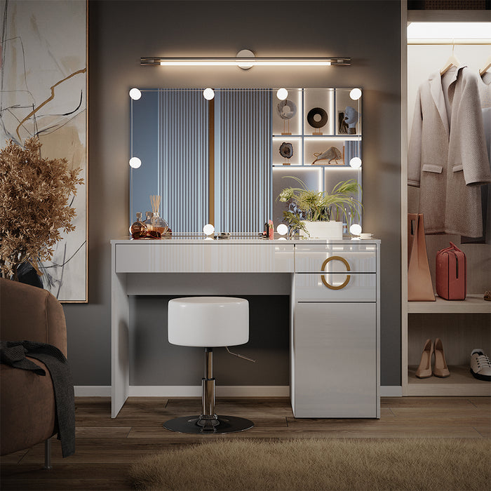 Vicco Tavolo da toeletta Bianco 115 cm con illuminazione LED e sgabello