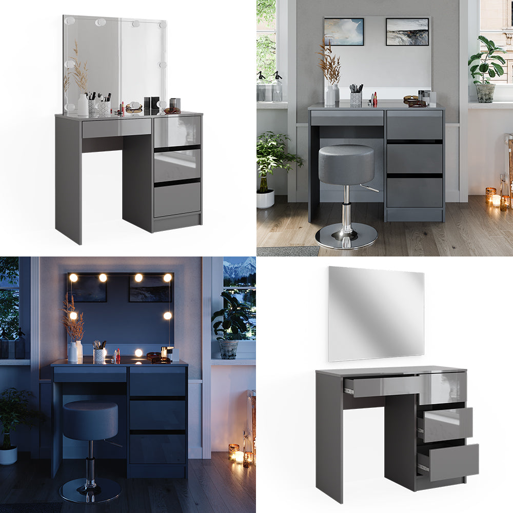 Vicco Tavolo da toeletta Grigio 40 cm con specchio