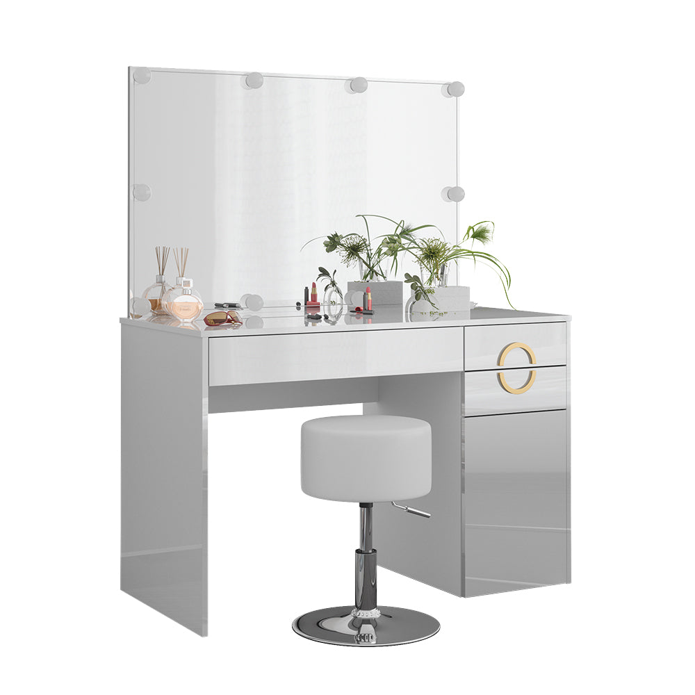 Vicco Tavolo da toeletta Bianco 115 cm con illuminazione LED e sgabello