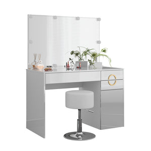 Vicco Tavolo da toeletta Bianco 115 cm con illuminazione LED e sgabello