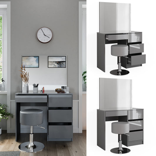 Vicco Tavolo da toeletta Grigio 40 cm con sgabello