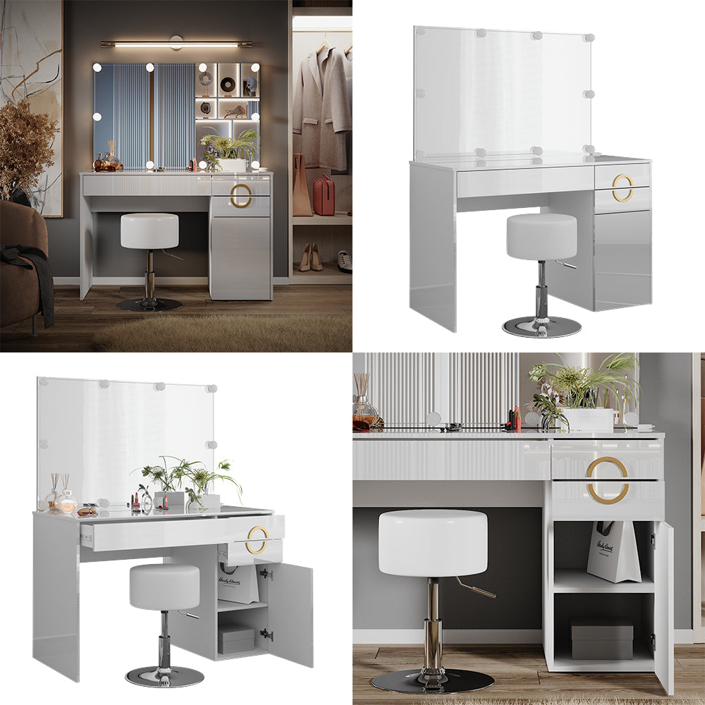 Vicco Tavolo da toeletta Bianco 115 cm con illuminazione LED e sgabello