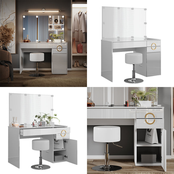 Vicco Tavolo da toeletta Bianco 115 cm con illuminazione LED e sgabello