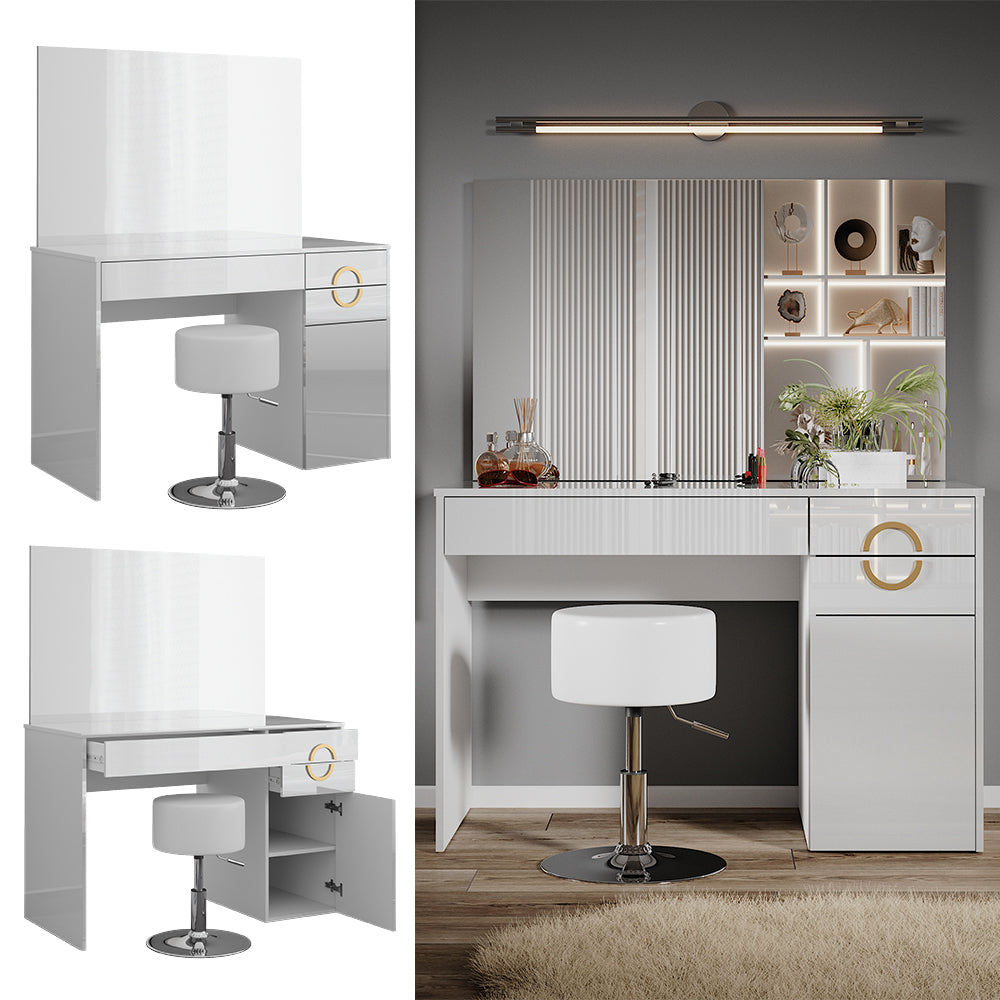 Vicco Tavolo da toeletta Bianco 115 cm con sgabello