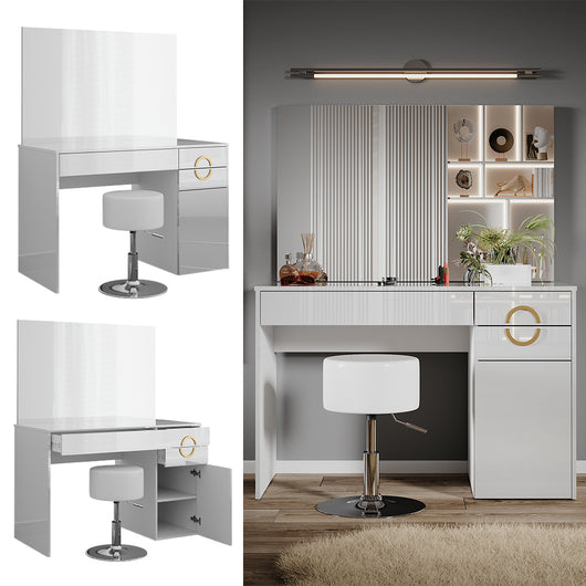 Vicco Tavolo da toeletta Bianco 115 cm con sgabello