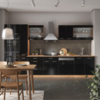 Vicco Cucina componibile Rovere nero/oro lucido 350 cm con colonna, piano di lavoro antracite