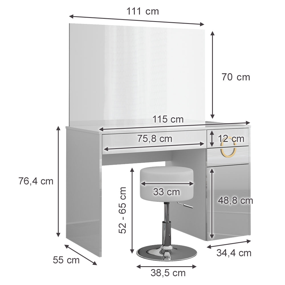 Vicco Tavolo da toeletta Bianco 115 cm con sgabello