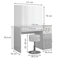 Vicco Tavolo da toeletta Bianco 115 cm con sgabello