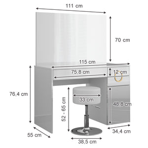 Vicco Tavolo da toeletta Bianco 115 cm con sgabello