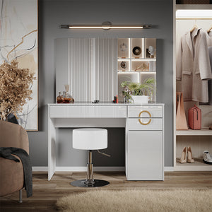 Vicco Tavolo da toeletta Bianco 115 cm con sgabello