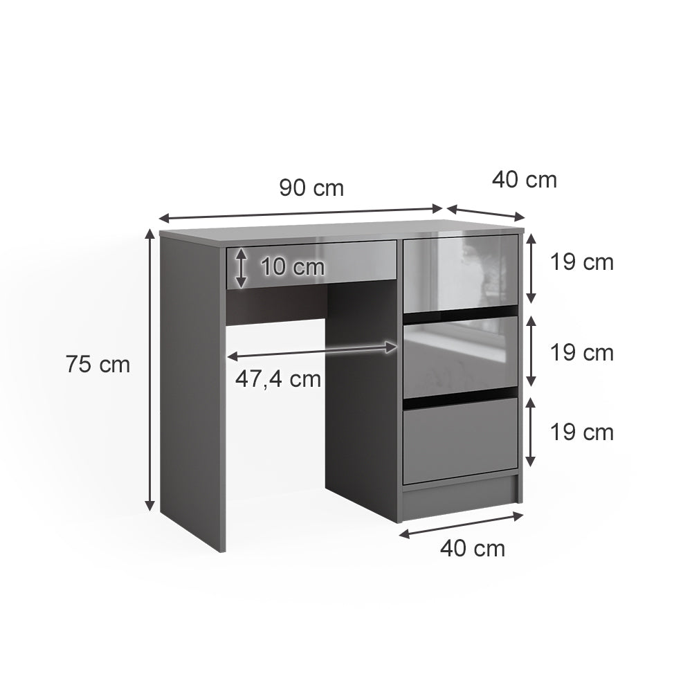 Vicco Tavolo da toeletta Grigio 40 cm con 4 cassetti