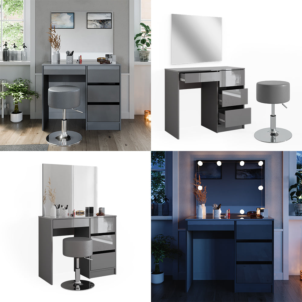 Vicco Tavolo da toeletta Grigio 40 cm con sgabello