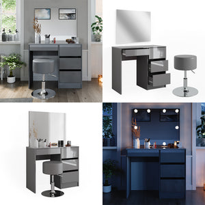 Vicco Tavolo da toeletta Grigio 40 cm con sgabello